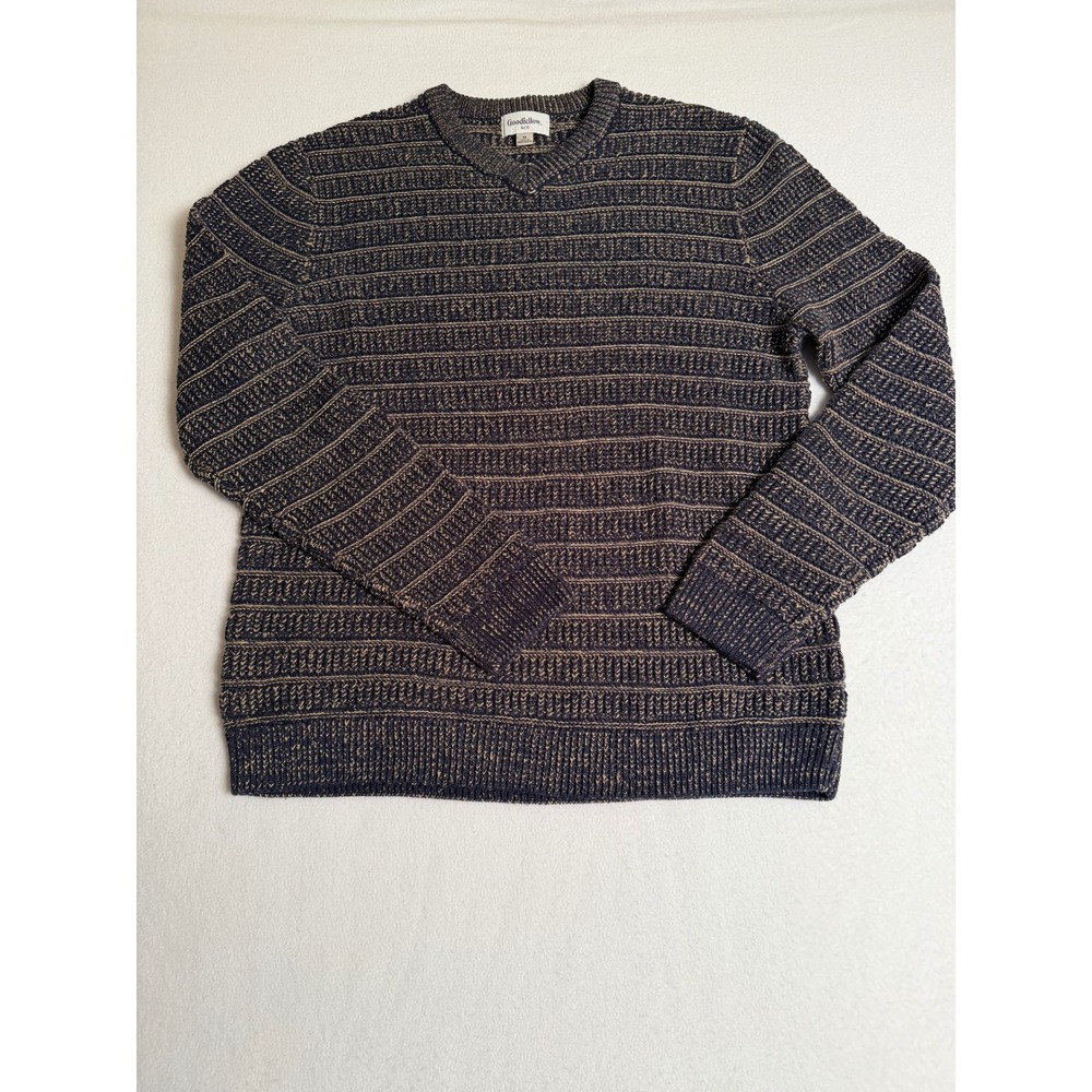 Goodfellow & Co Mens Navy Blue Tan Striped Knit Sweater Medium VN2004856